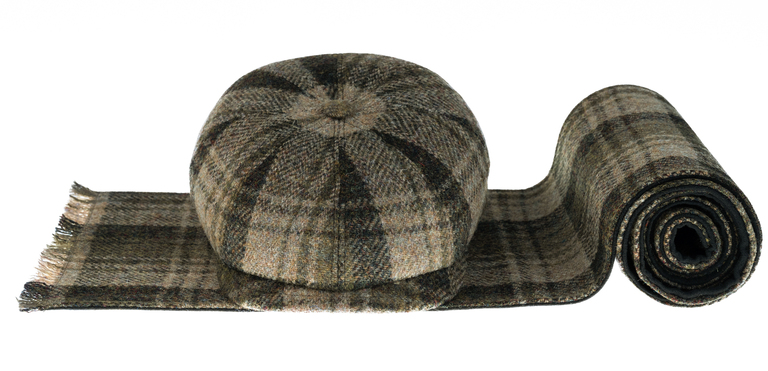 Komplet czapka + szalik męski <br> zielona krata