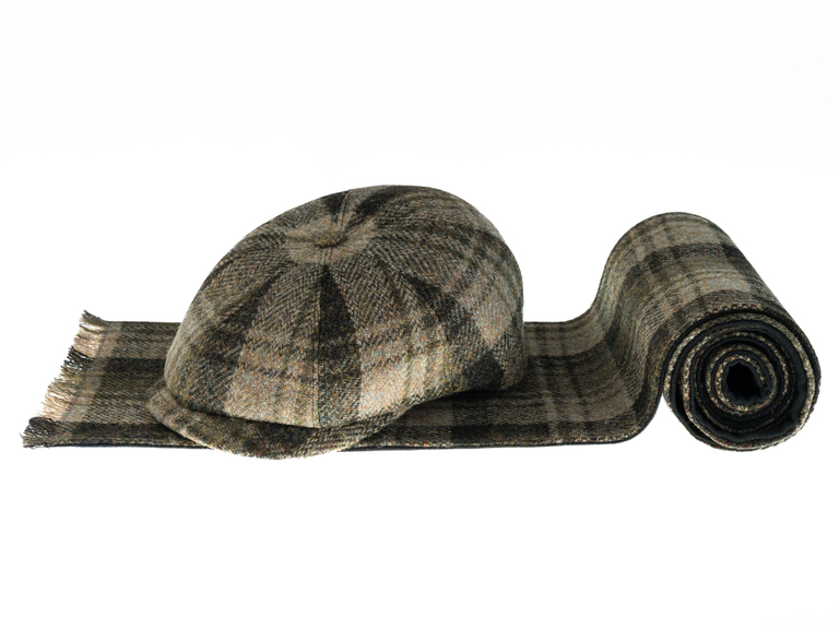 Komplet czapka + szalik męski <br> zielona krata 