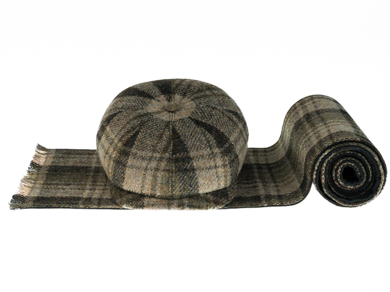 Komplet czapka + szalik męski <br> zielona krata